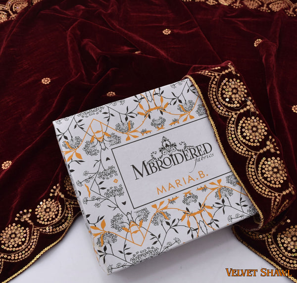 Maria B Velvet Shawls D-001 (Meroon)