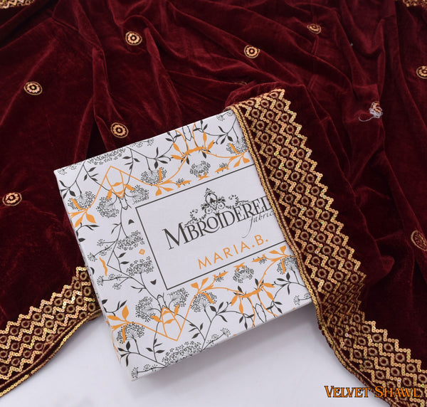 Maria B Velvet Shawls D-005 (Red)
