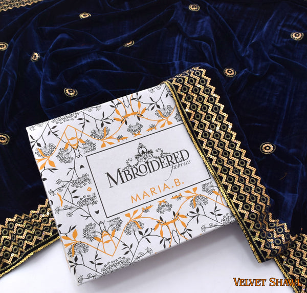 Maria B Velvet Shawls D-007 (Navy Blue)